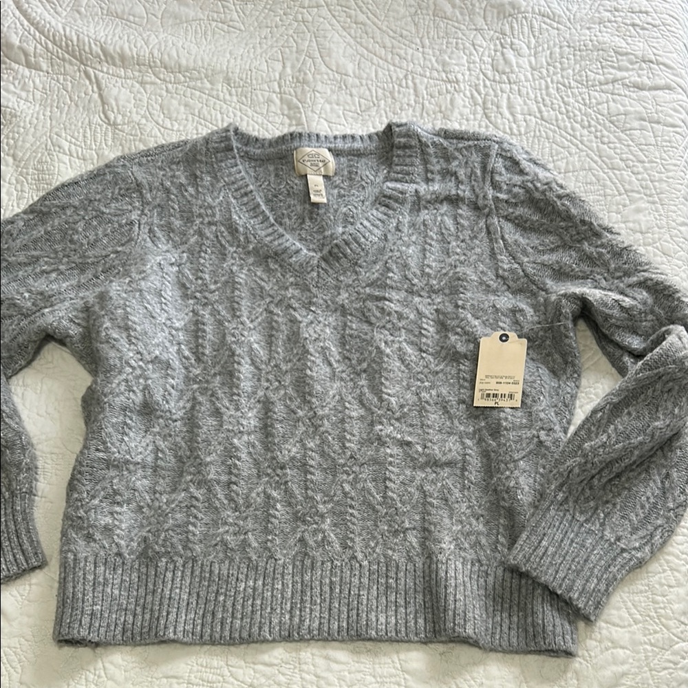 St. John's Bay Heather Gray Cable-Knit V-Neck Sweater